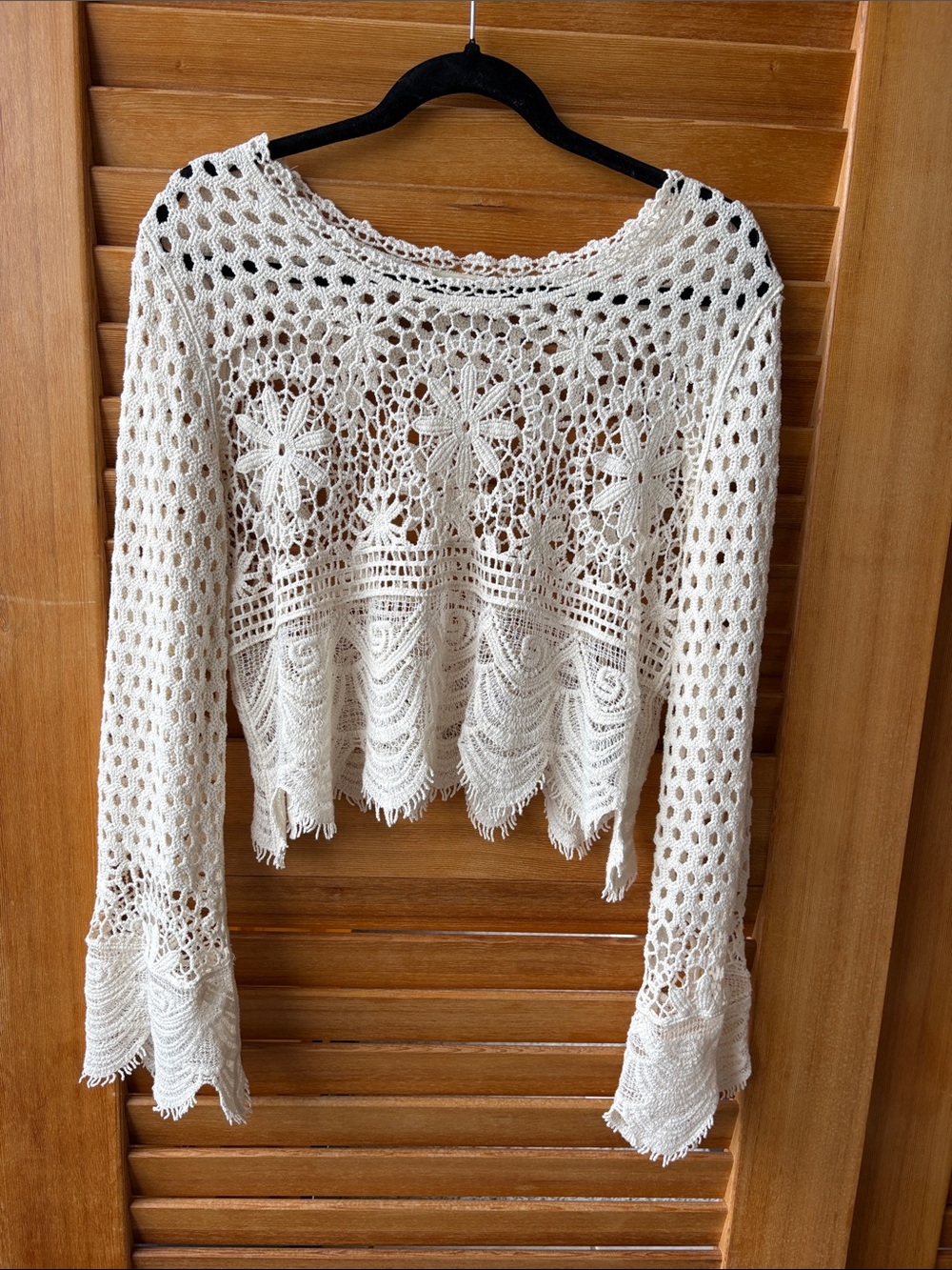 Rebellion Cream Crochet Lace Long-Sleeve Top